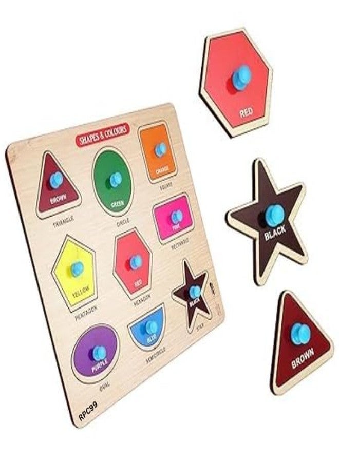 RPC99 Learn Different Geometric Shape&Colors Puzzles Montessori Shapes Wooden Board, for Kids - Image 1
